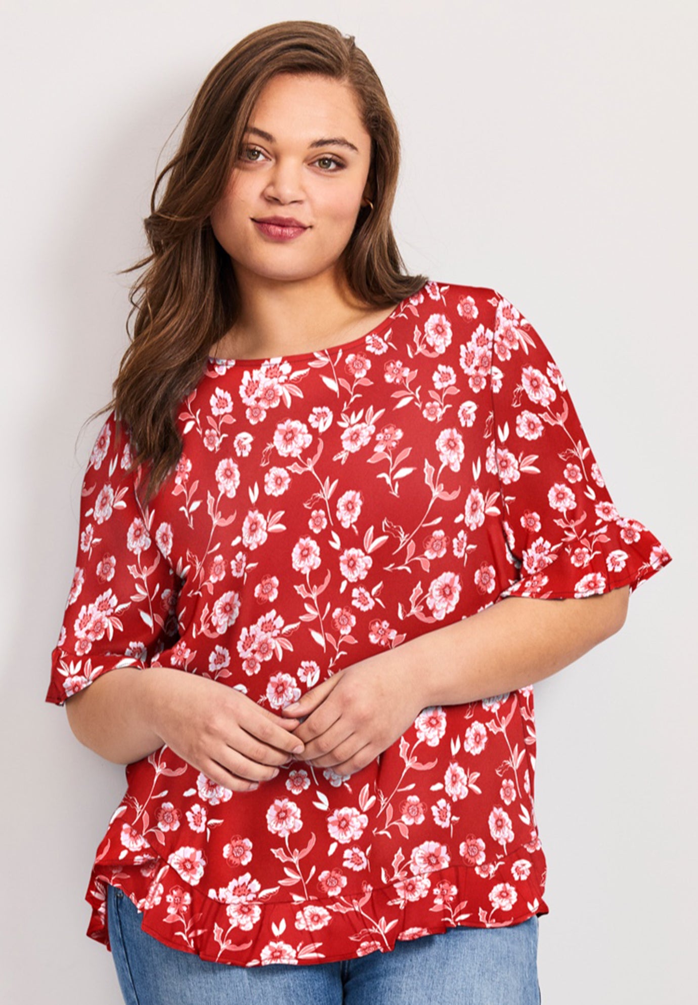 Crew Ruffle Hem Top image number 0