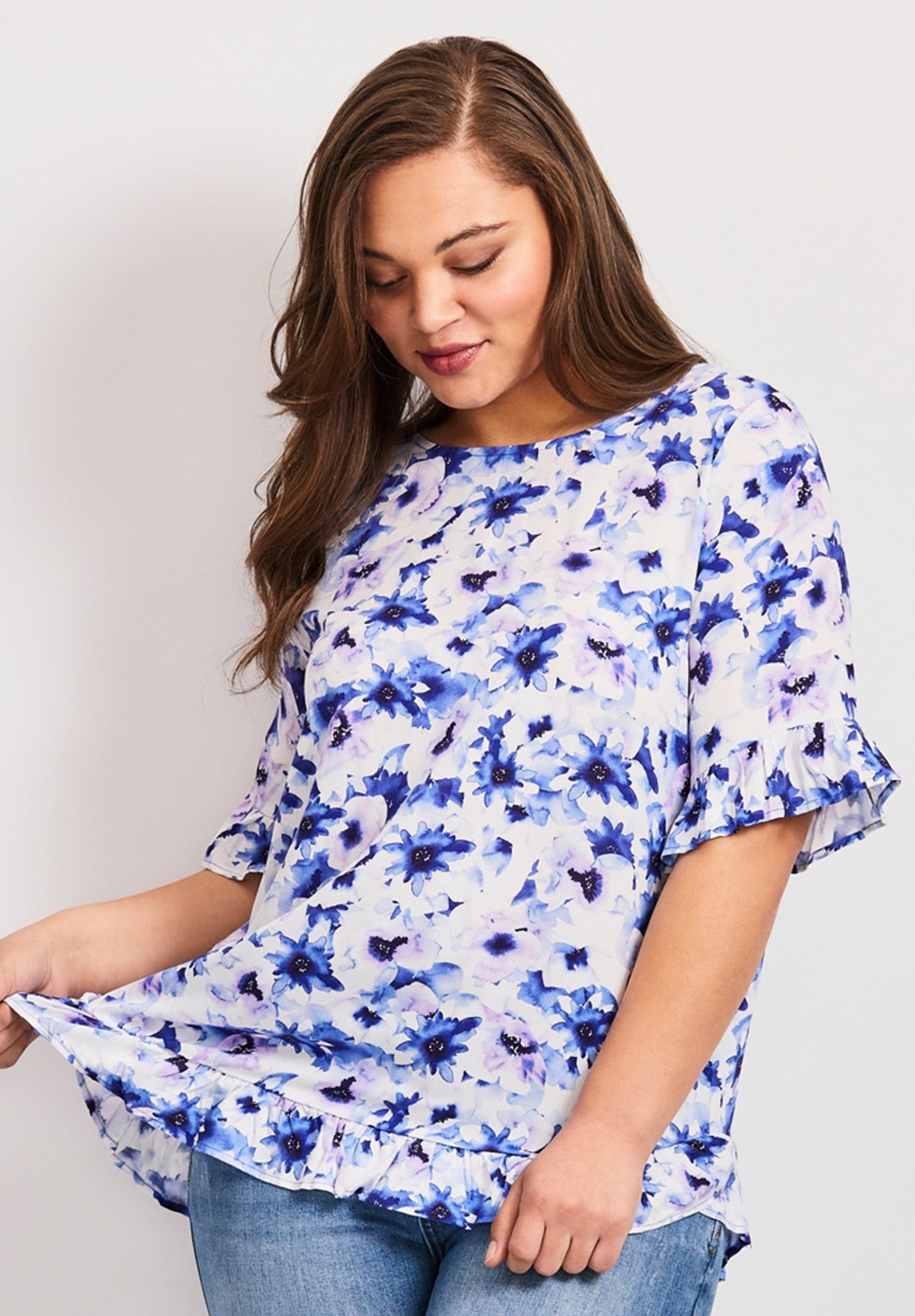 Crew Ruffle Hem Top image number 0