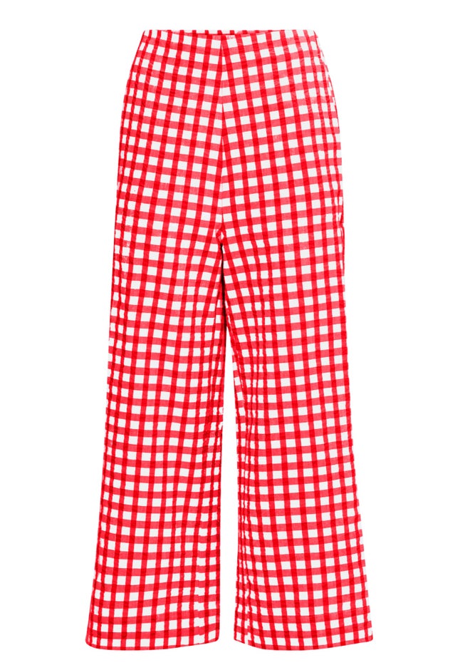 Gingham Back Elastic Wide Leg Crop Pants image number 2