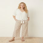 100% Cotton Wide Leg Gingham Seersucker Back Elastic Waist Crop Pants image number null