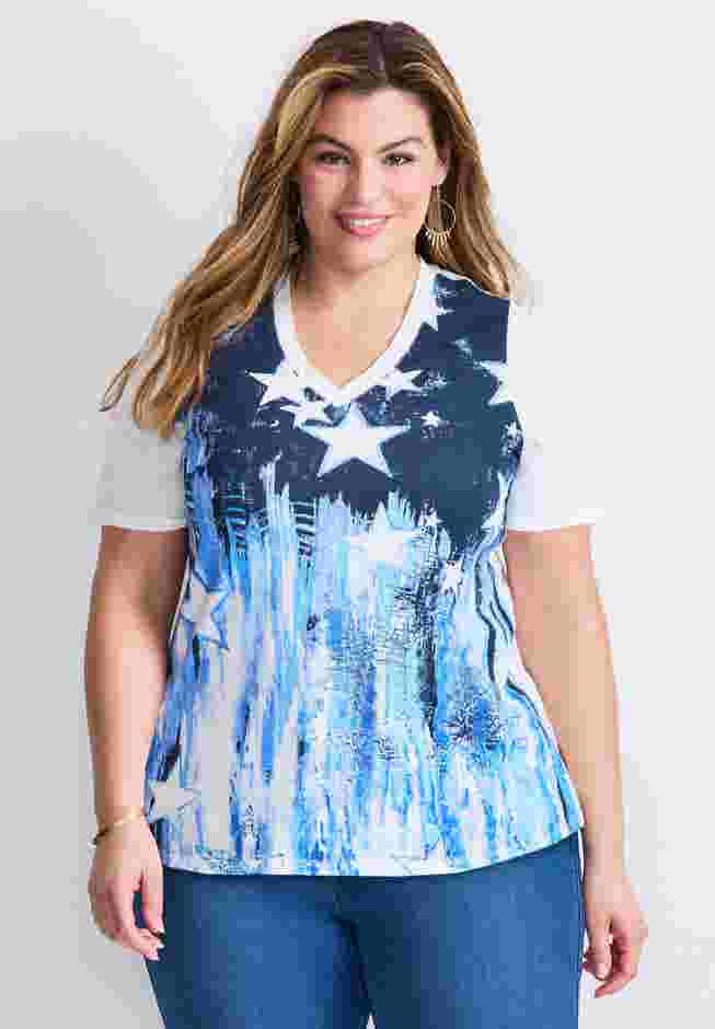V-Neck Short Sleeve Graphic Tee image number 0