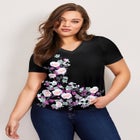 V-Neck Short Sleeve Graphic Tee image number null