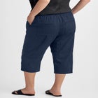 Ribbed Elastic Waist Linen-Blend Capris image number null