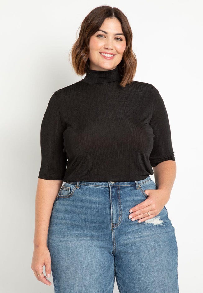 Elbow Sleeve Mock Neck Top image number null