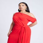 Off The Shoulder Tie Front Midi Dress image number null