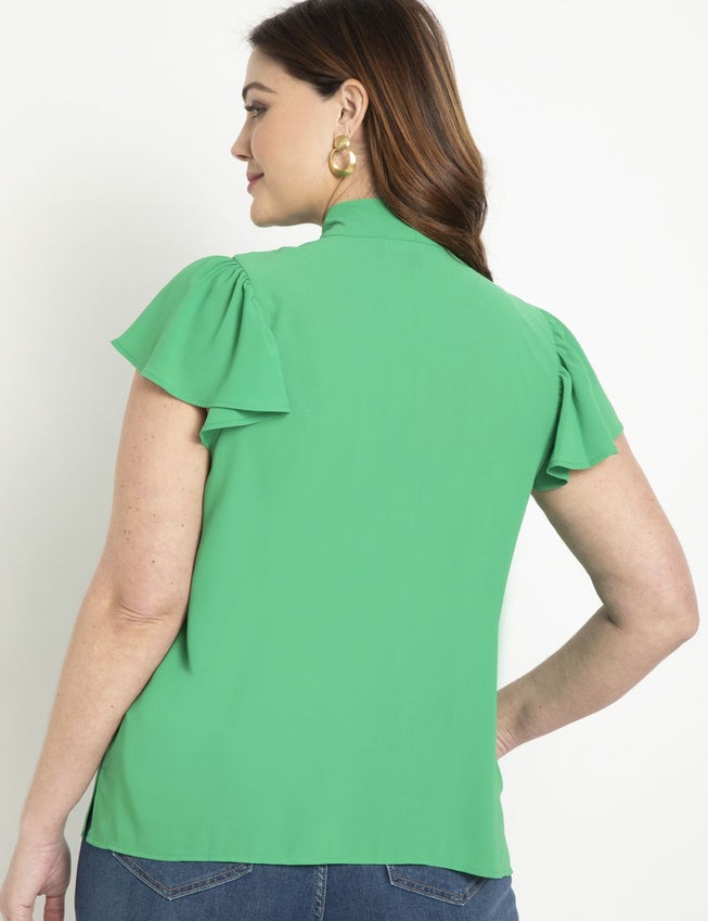 Flutter Sleeve Tie Neck Blouse image number null