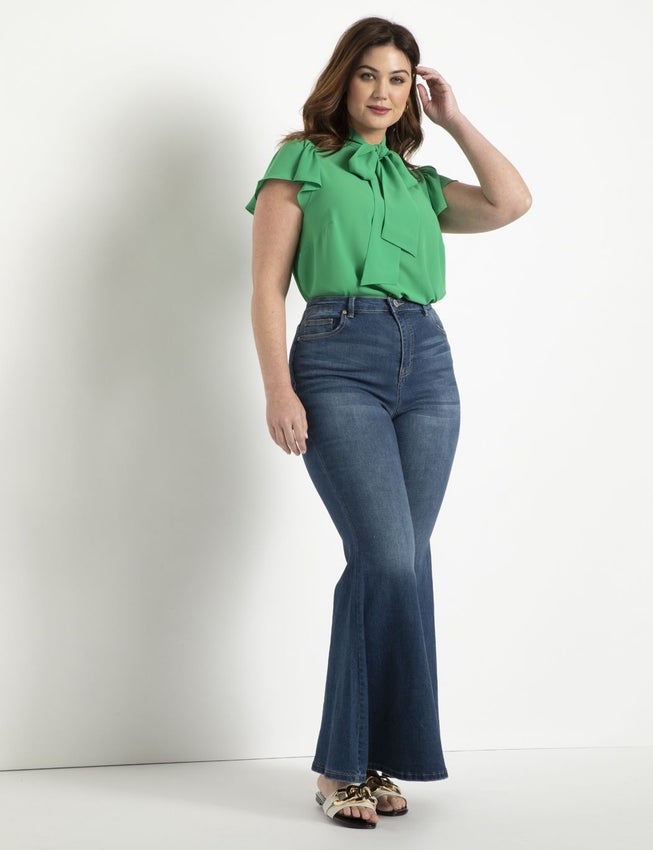 Flutter Sleeve Tie Neck Blouse image number null