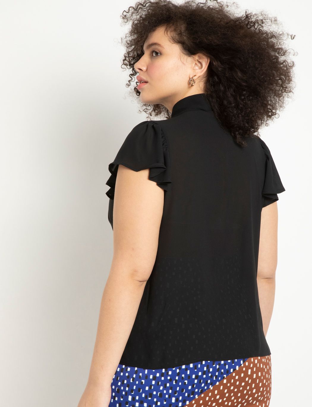 Flutter Sleeve Tie Neck Blouse image number 1