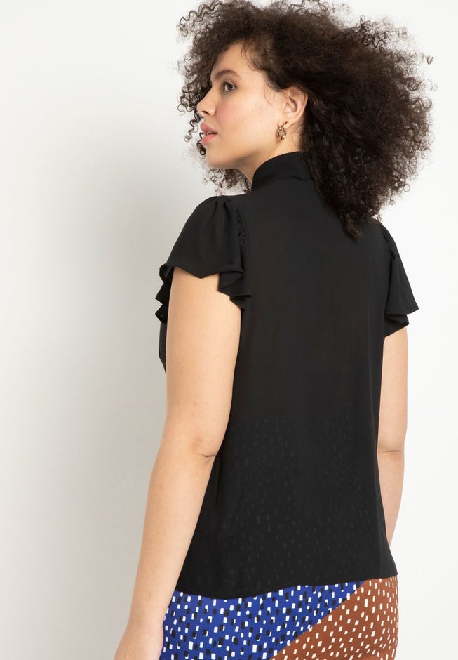 Flutter Sleeve Tie Neck Blouse image number 1