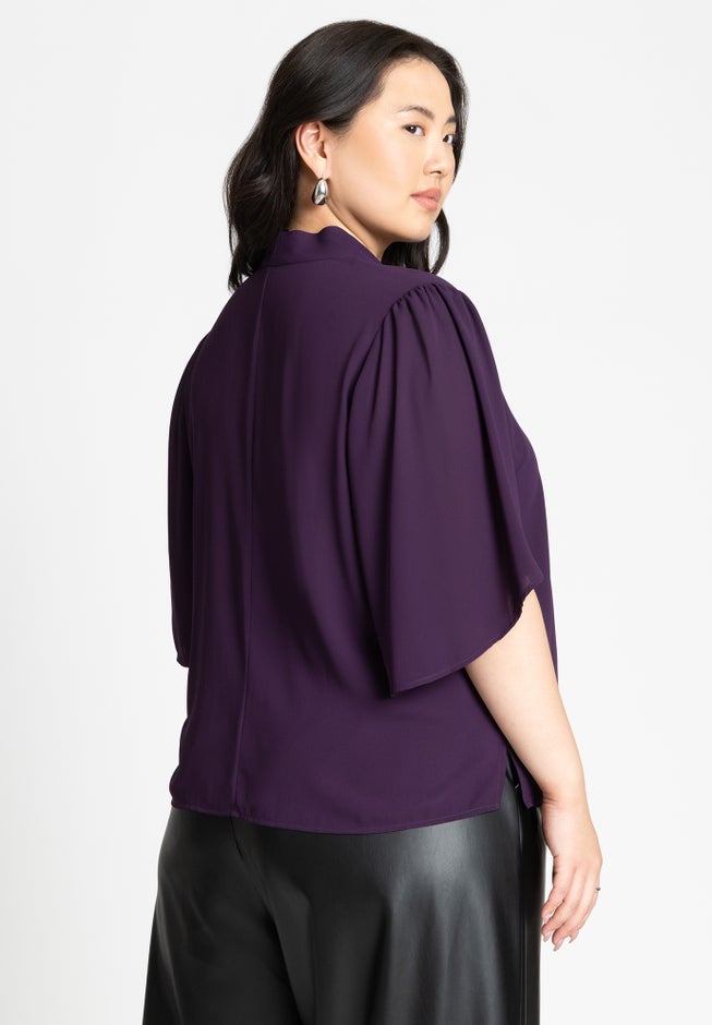 Bow Blouse With Flutter Sleeve image number 1