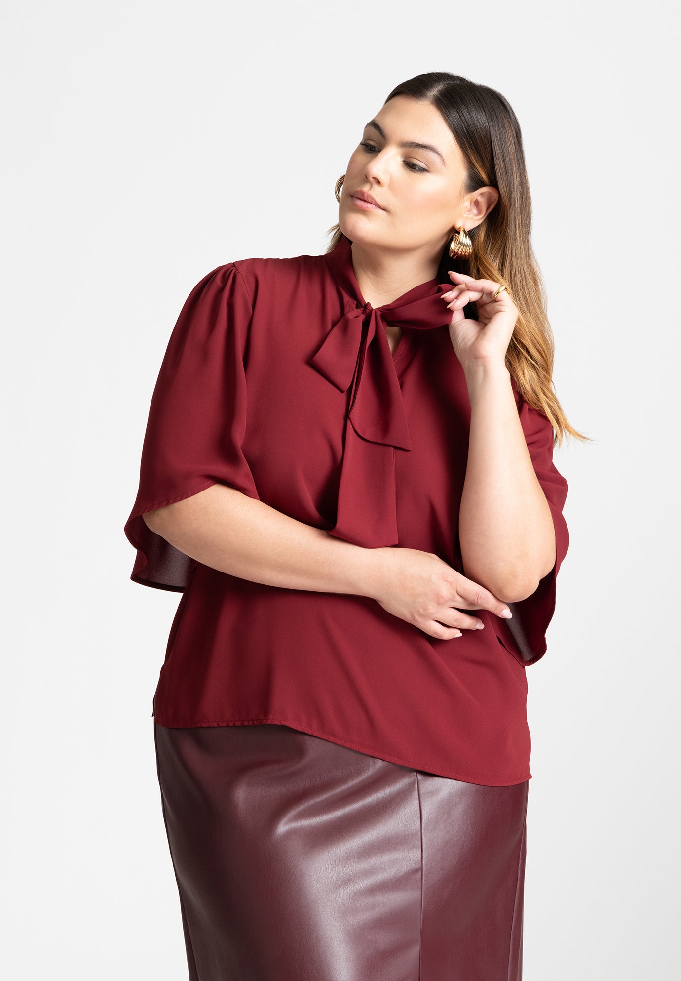 Bow Blouse With Flutter Sleeve image number 1