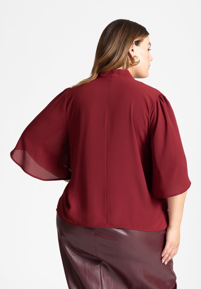 Bow Blouse With Flutter Sleeve image number 2