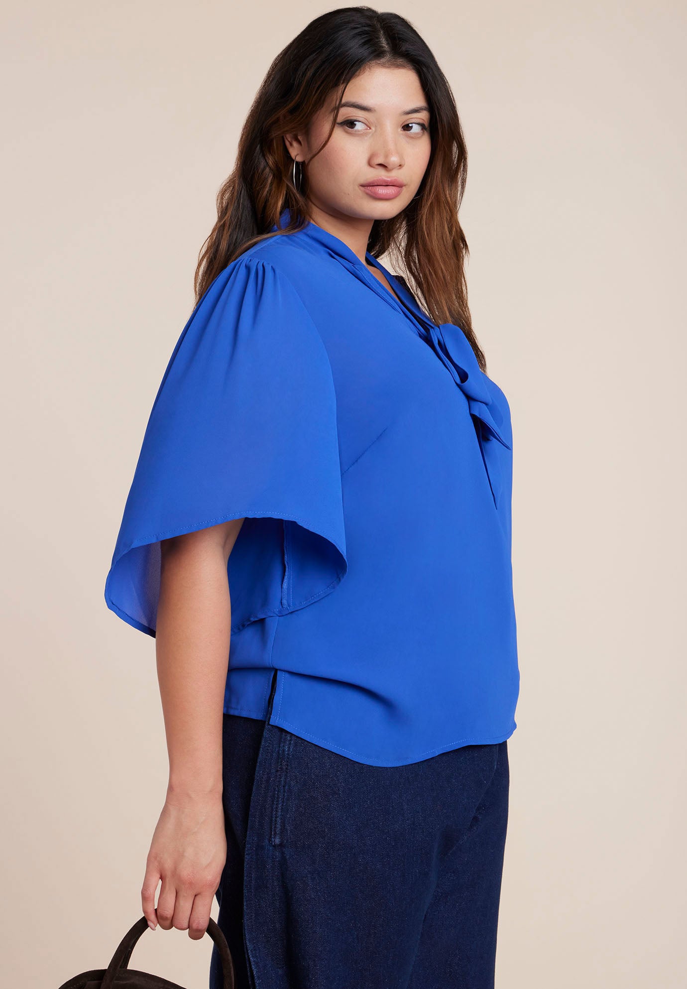 Bow Blouse With Flutter Sleeve image number 1