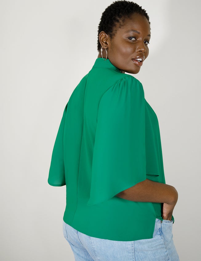Bow Blouse With Flutter Sleeve image number 1