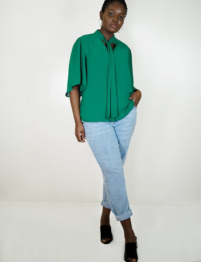 Bow Blouse With Flutter Sleeve image number 2