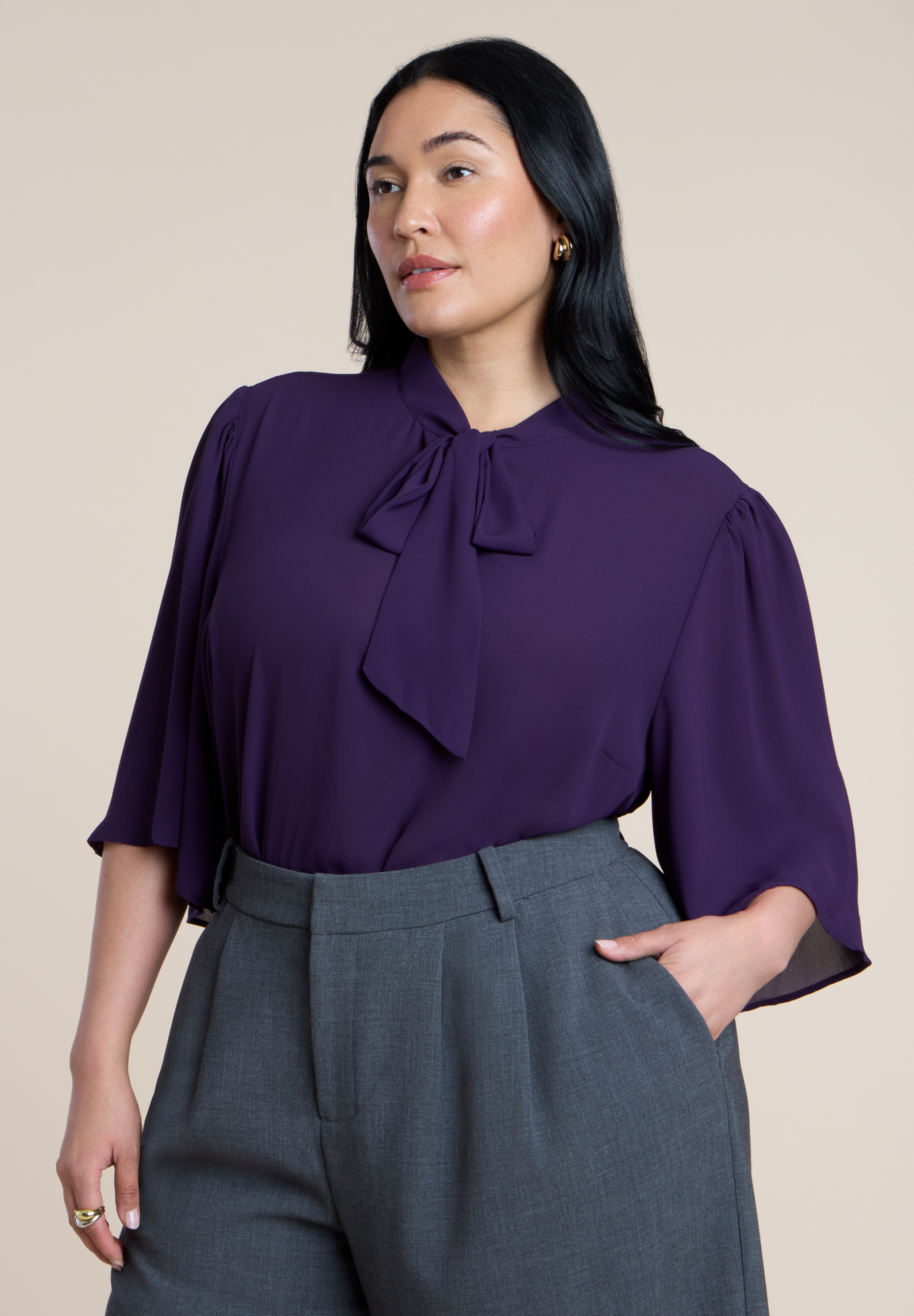 Bow Blouse With Flutter Sleeve image number 0