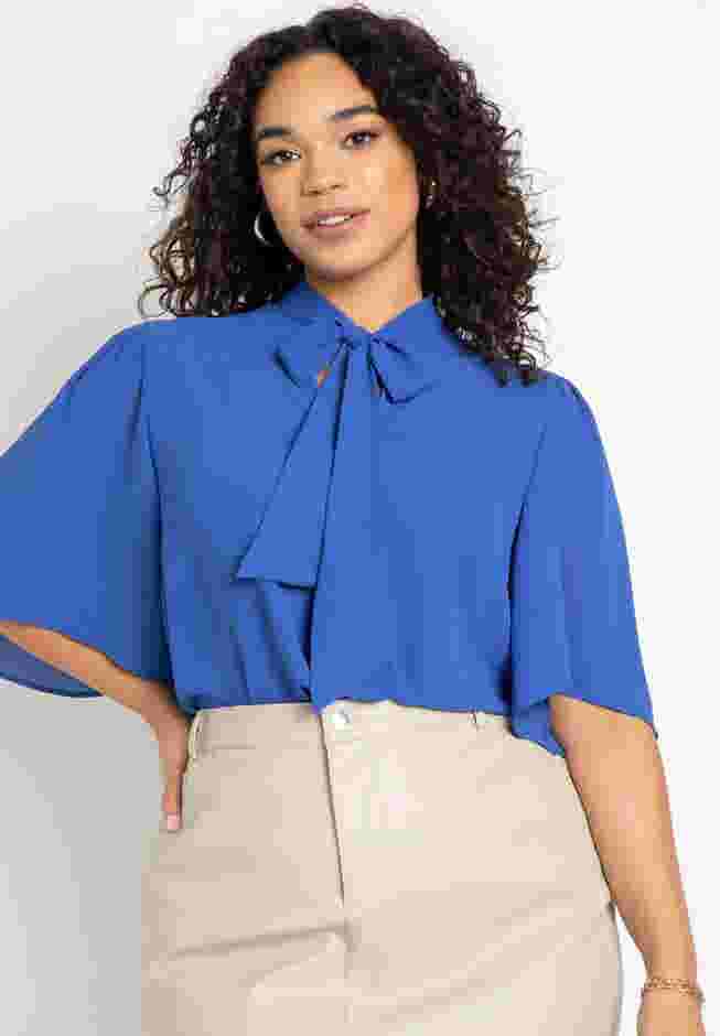 Bow Blouse with Flutter Sleeve image number 0