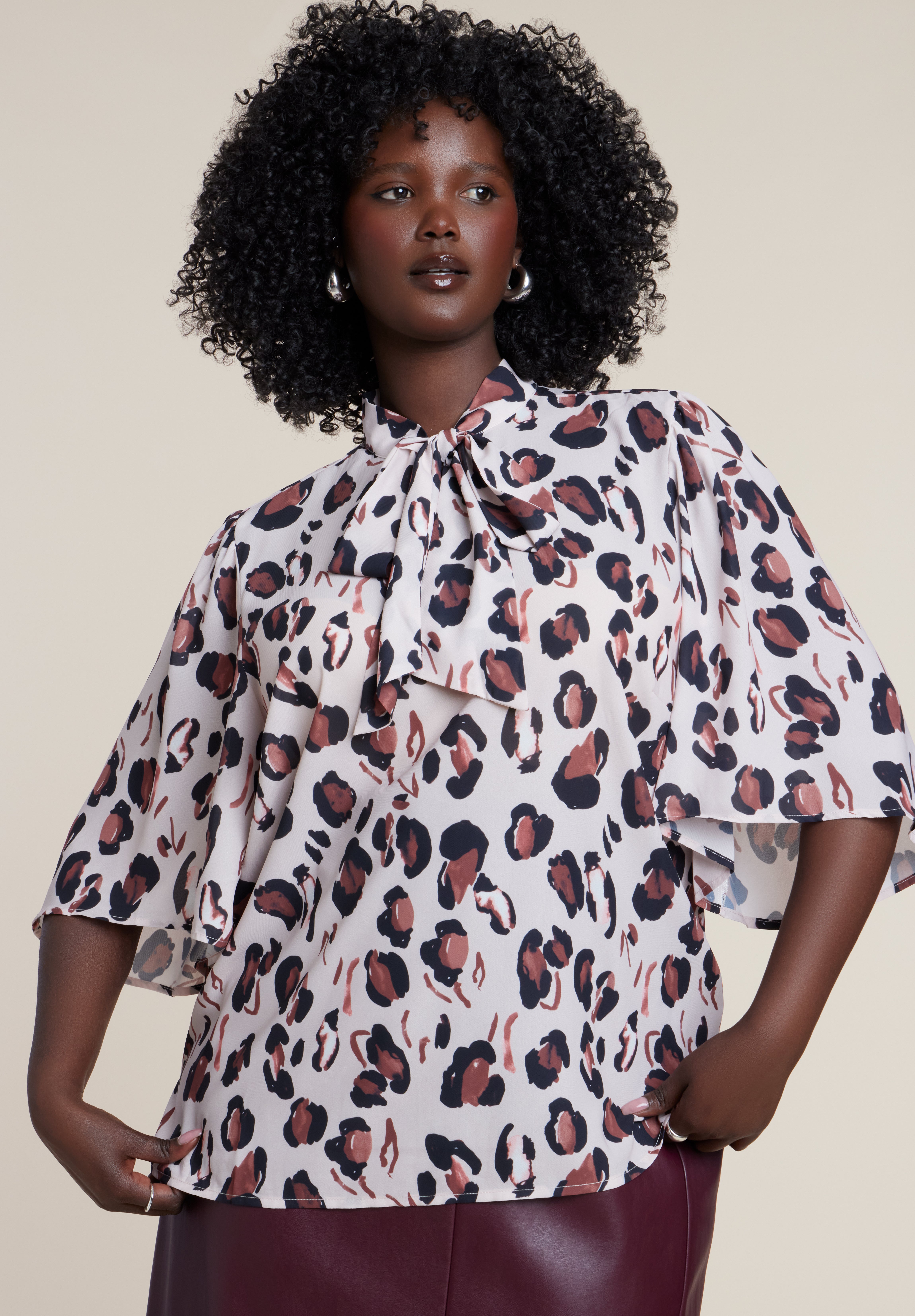 Bow Blouse With Flutter Sleeve image number 0
