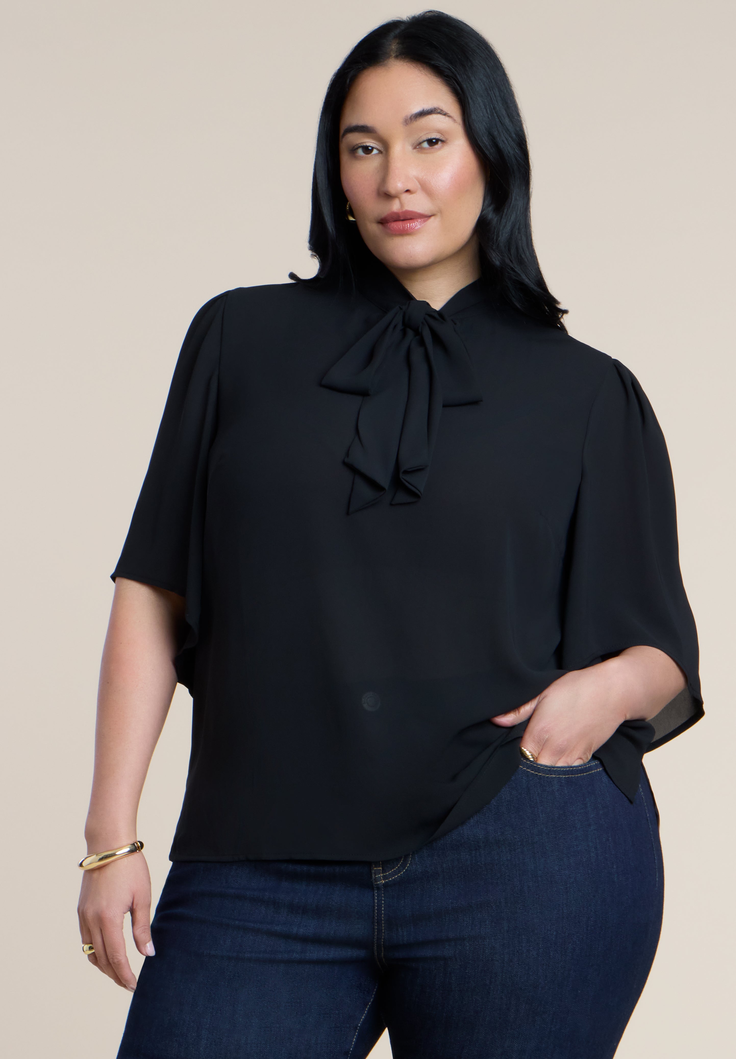 Bow Blouse With Flutter Sleeve image number 0