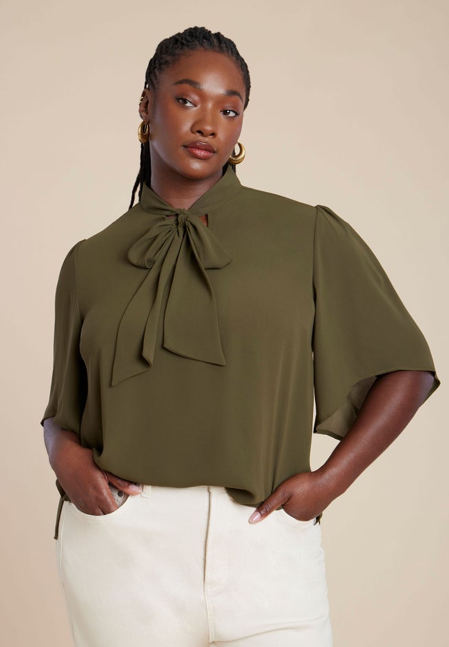 Bow Blouse With Flutter Sleeve image number 0