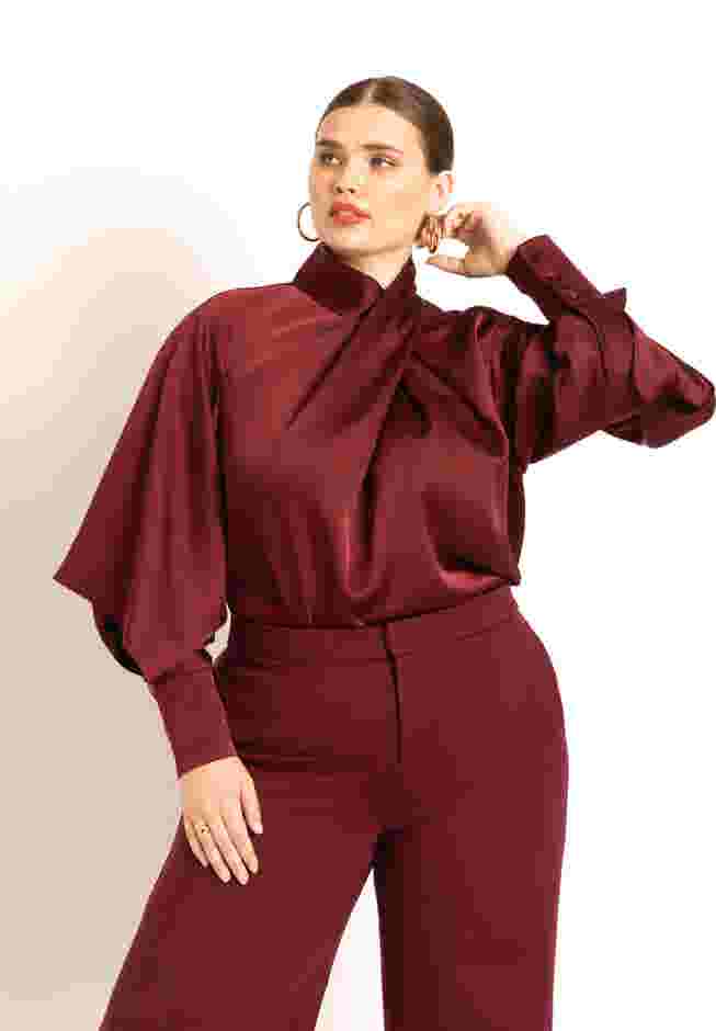 Draped Neck Satin Blouse image number 0