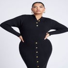 Mock Neck Rib Button Dress image number null