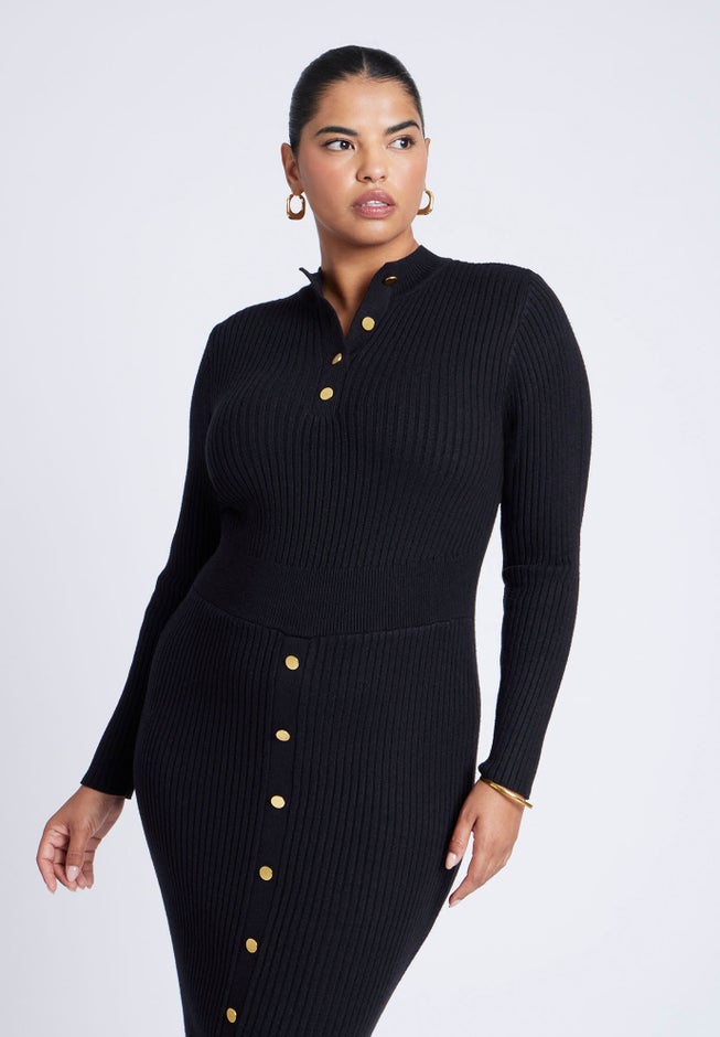 Mock Neck Rib Button Dress image number 2