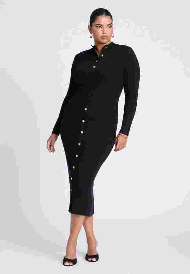 Mock Neck Rib Button Dress image number 0
