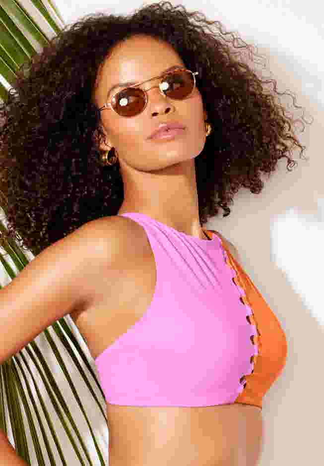 High Neck Color Block Bikini Top image number 2