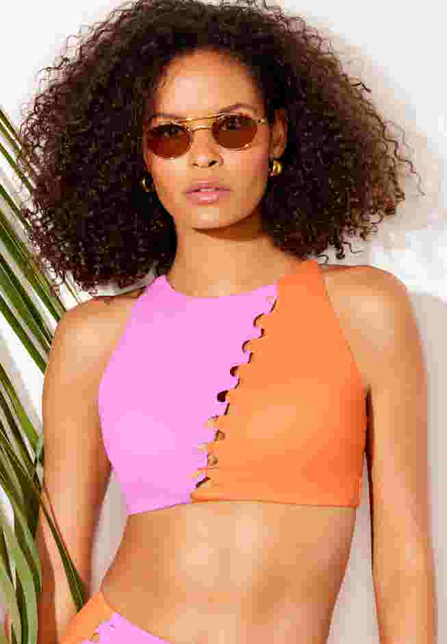 High Neck Color Block Bikini Top image number 3