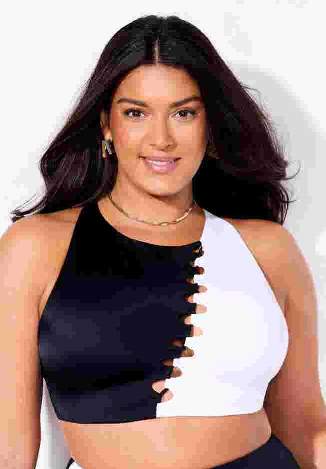 High Neck Color Block Bikini Top image number 0