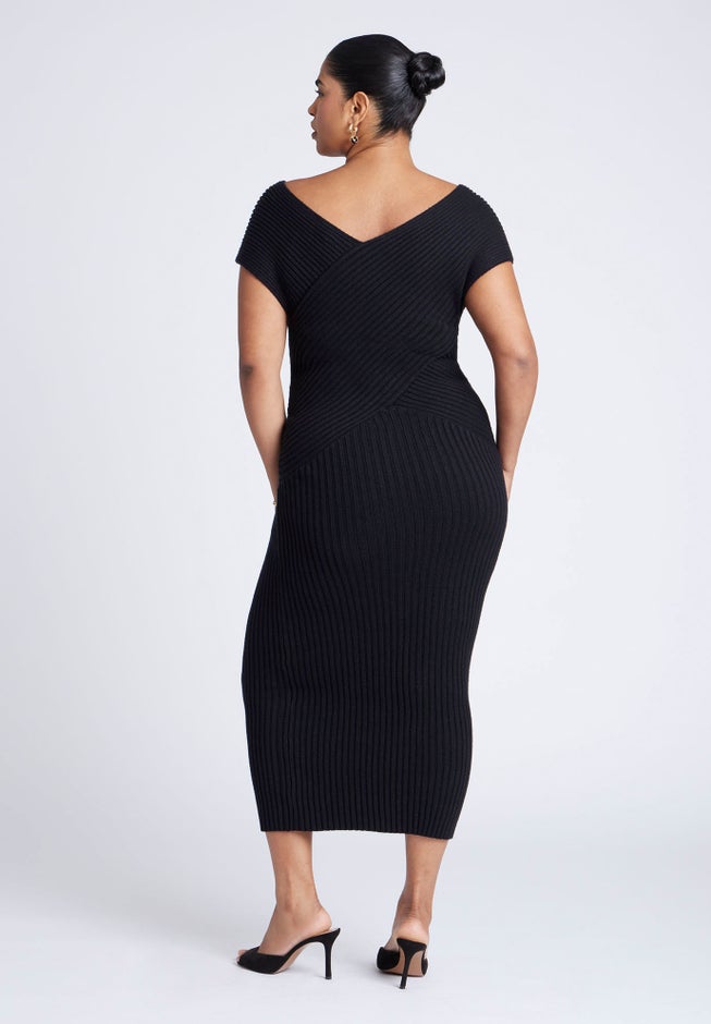 Cross Front Rib Midi Sweater Dress image number 1