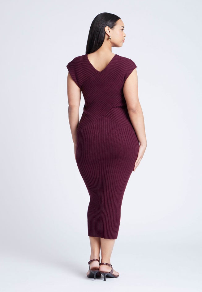 Cross Front Rib Midi Sweater Dress image number 1
