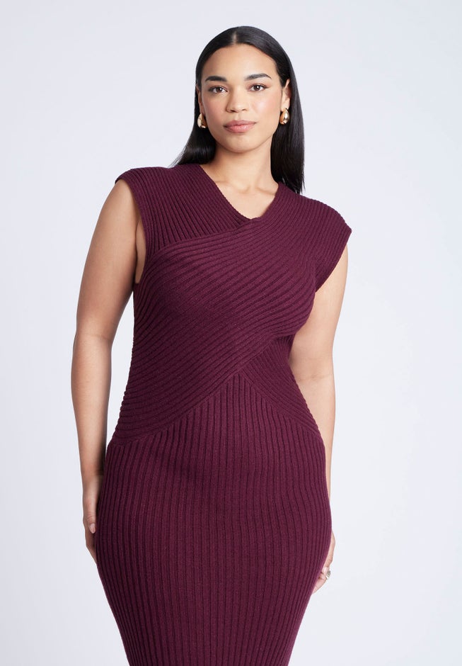 Cross Front Rib Midi Sweater Dress image number 2