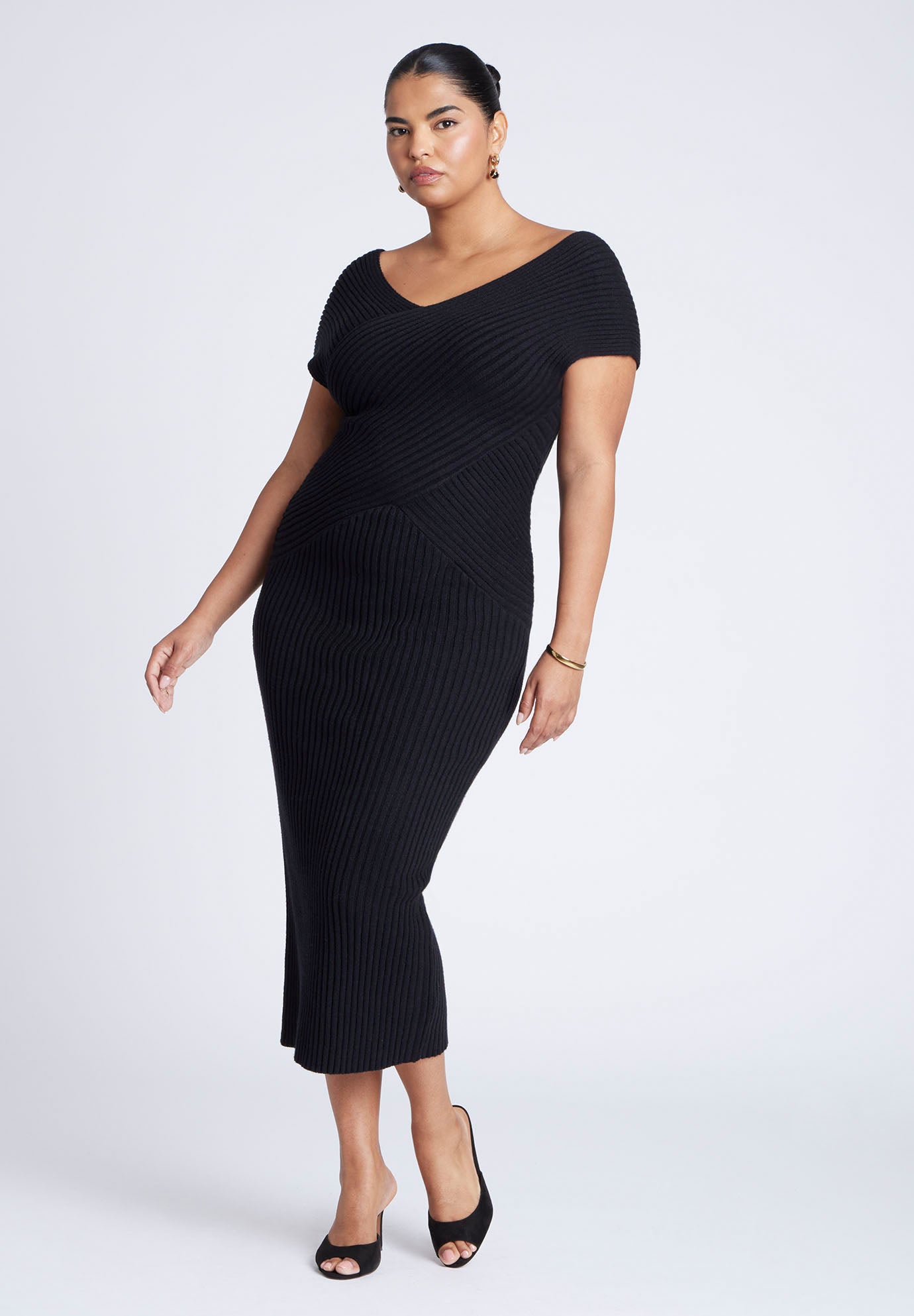 Cross Front Rib Midi Sweater Dress image number 0