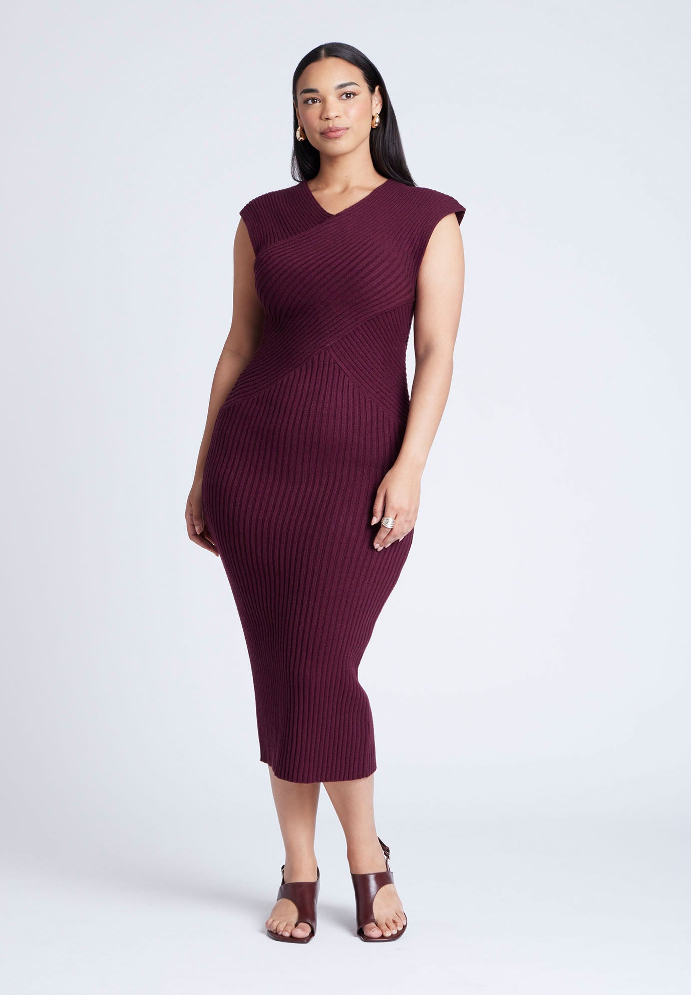 Cross Front Rib Midi Sweater Dress image number 0