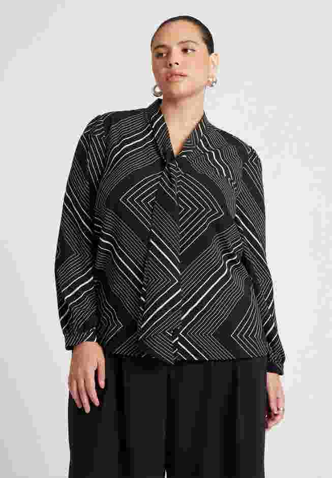 Printed Tie Neck Blouse image number 1