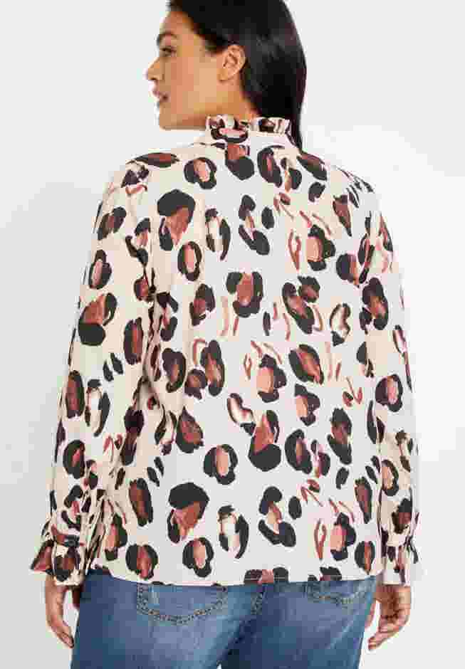Printed Button Down Shirt with Ruffle Neck image number 1