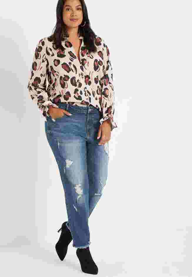 Printed Button Down Shirt with Ruffle Neck image number 2