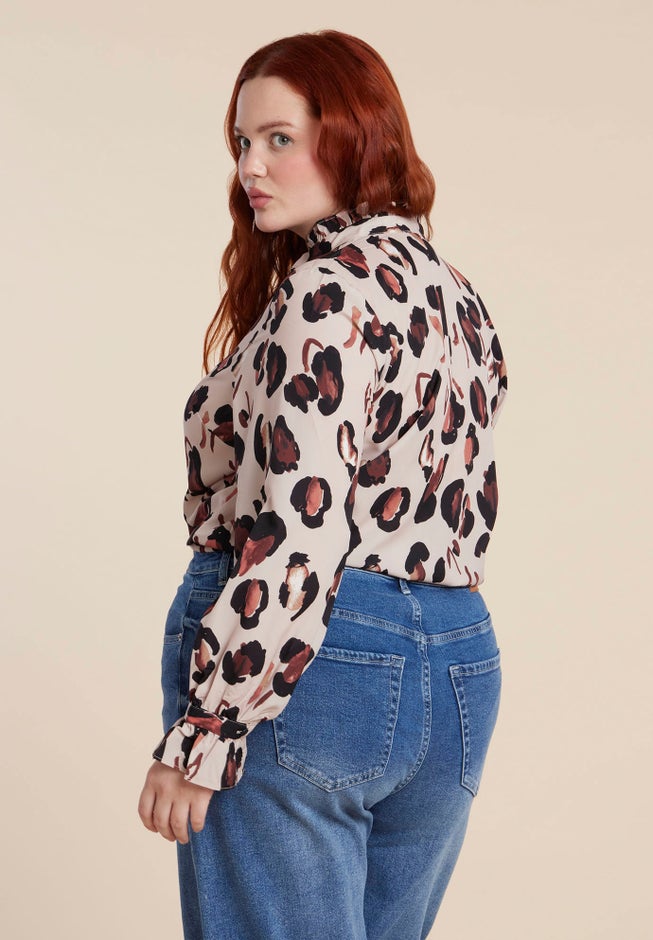 Printed Button Down Shirt with Ruffle Neck image number 1