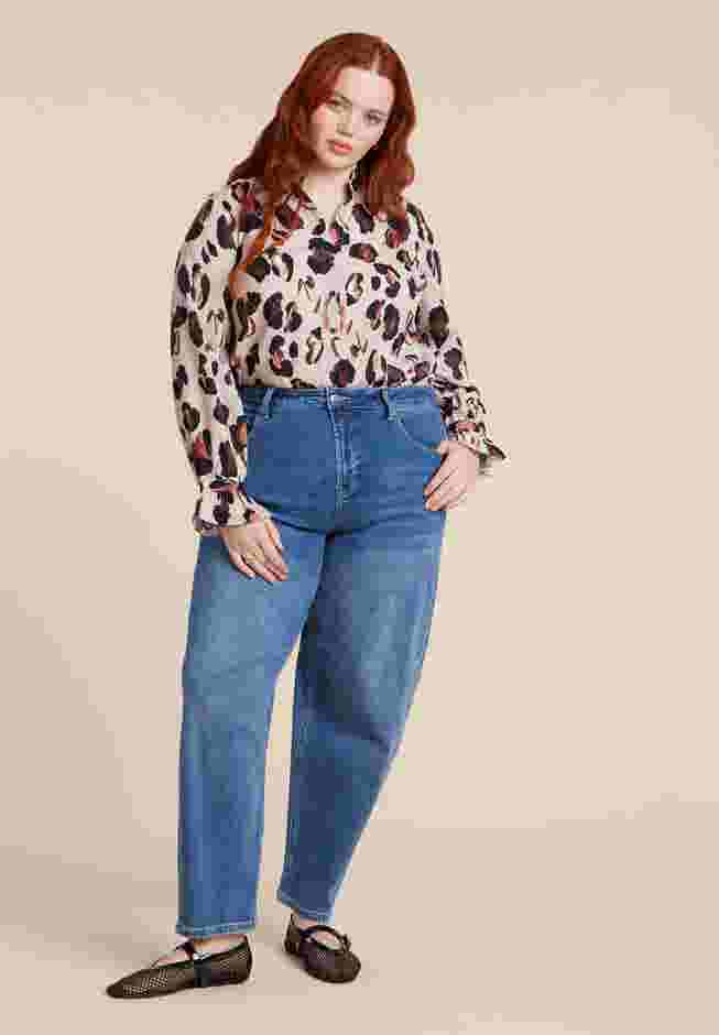Printed Button Down Shirt with Ruffle Neck image number 2
