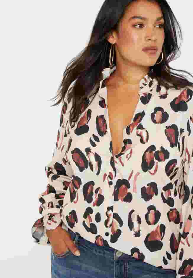 Printed Button Down Shirt with Ruffle Neck image number 0