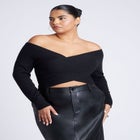 Wrap Front Cropped Sweater image number null