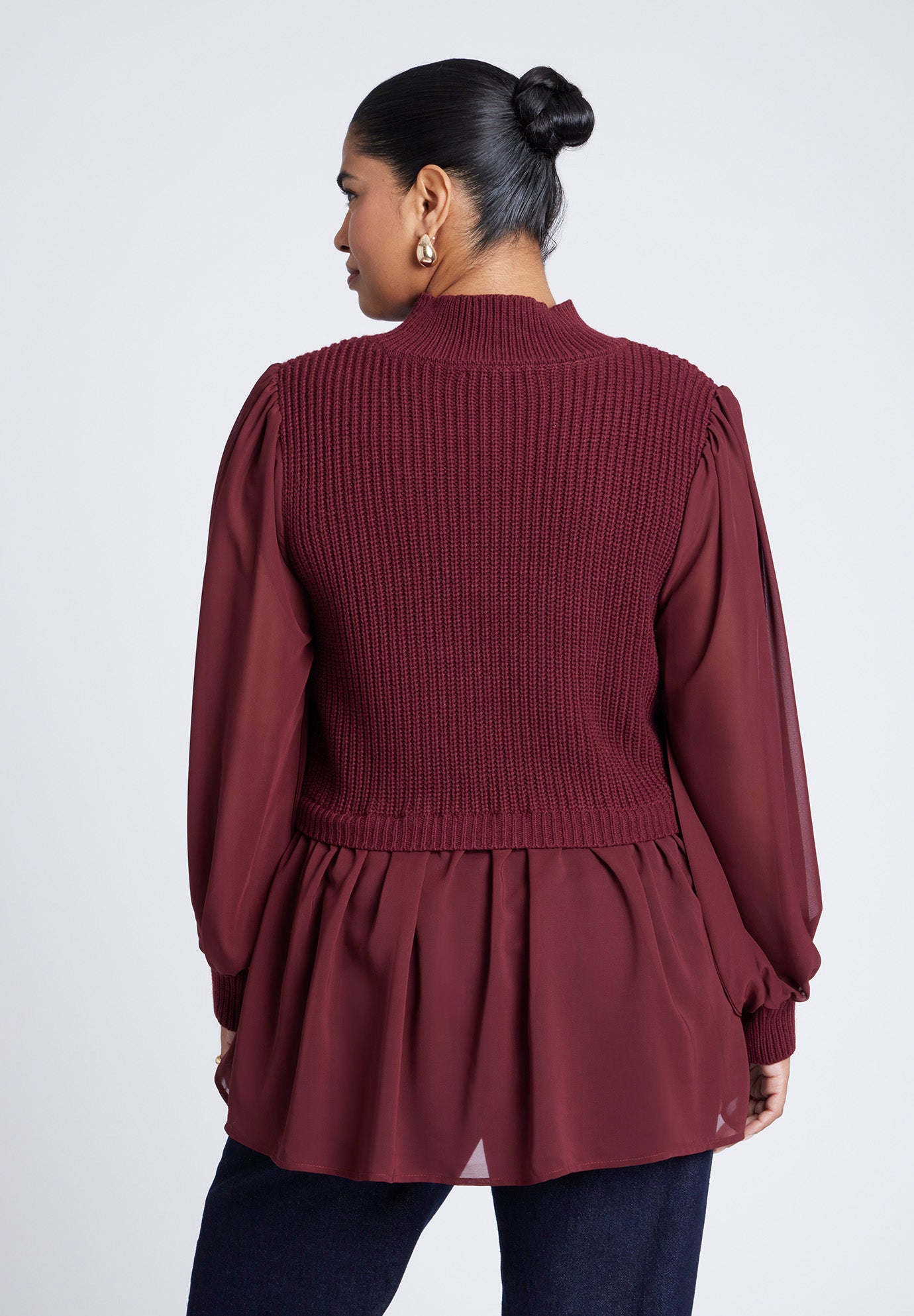 Twofer Sweater With Chiffon image number 1
