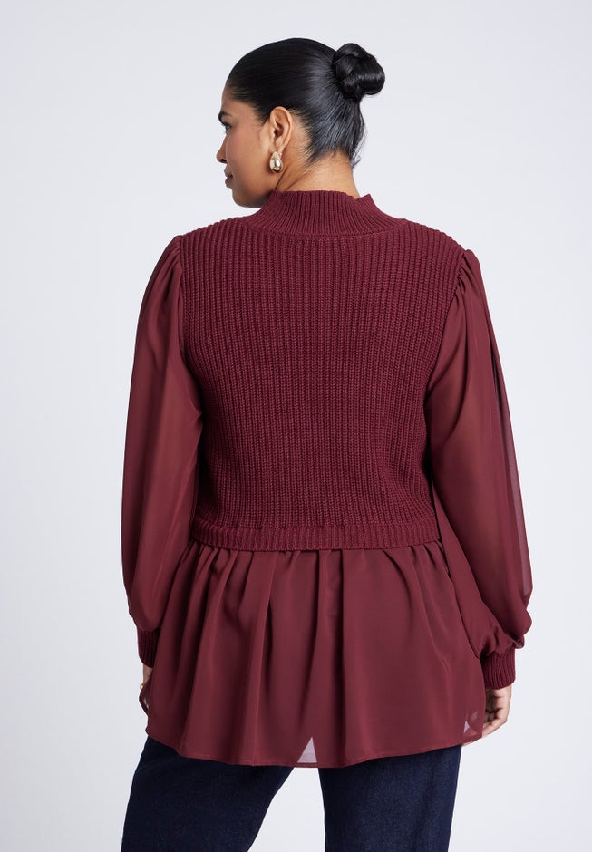 Twofer Sweater With Chiffon image number 1