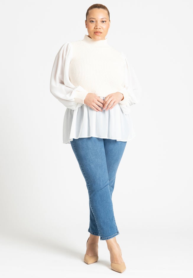 Twofer Sweater With Chiffon image number 3