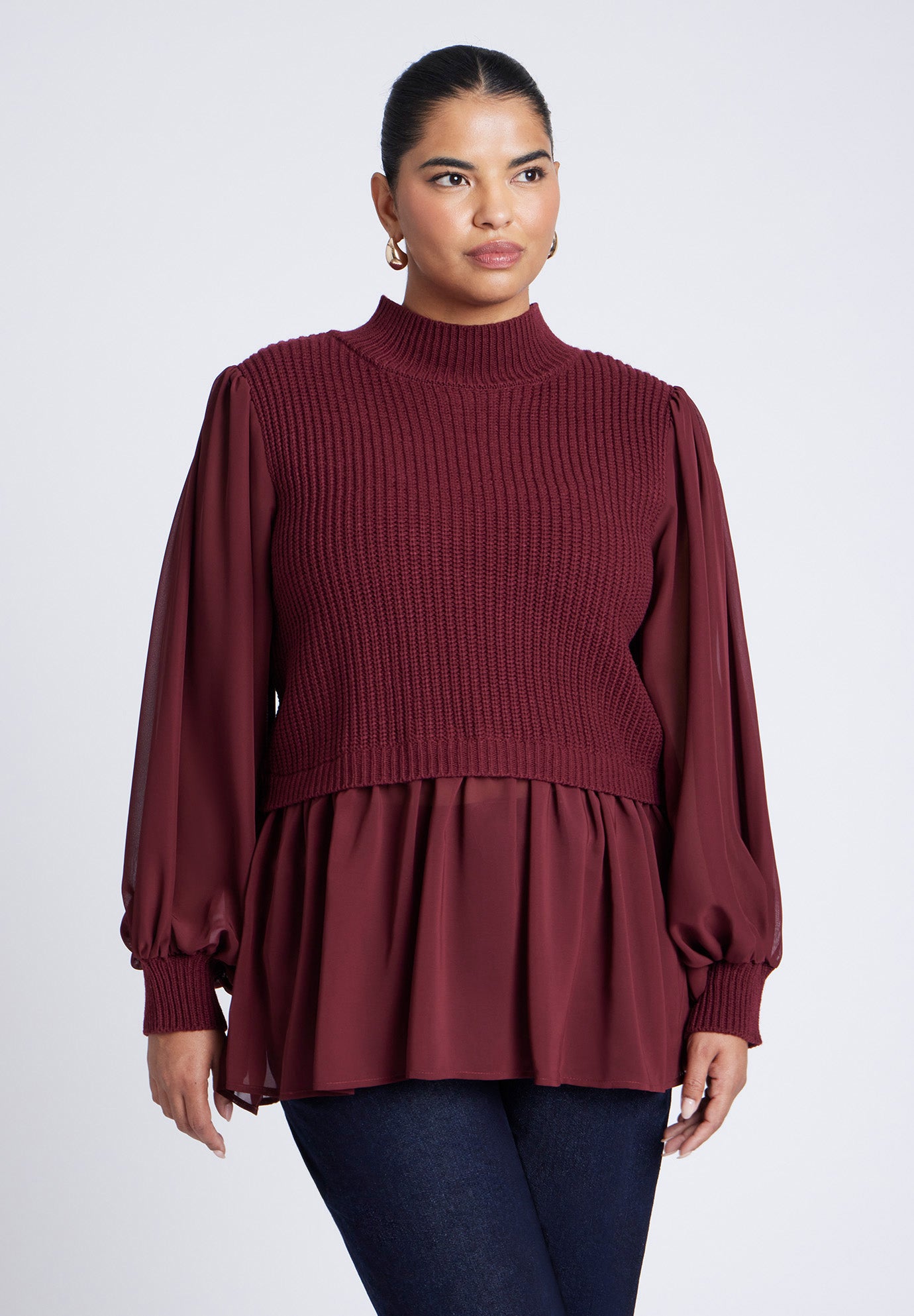Twofer Sweater With Chiffon image number 0