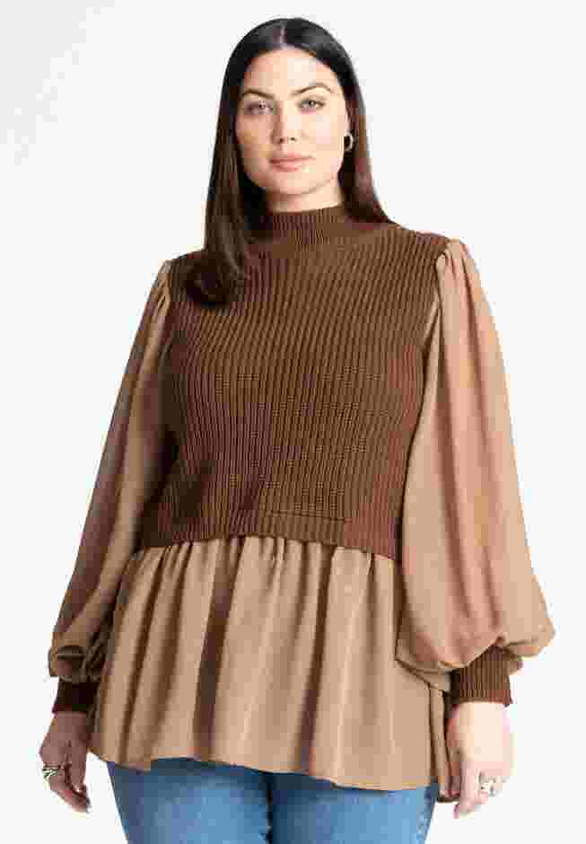 Twofer Sweater With Chiffon image number 0