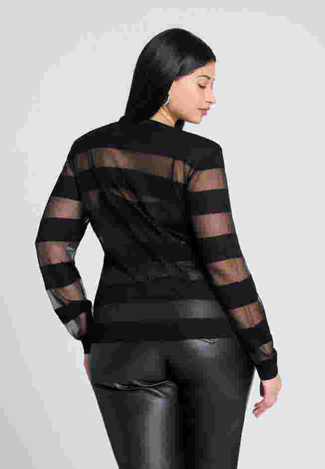Sheer Stripe Sweater With Shoulder Pad image number 1