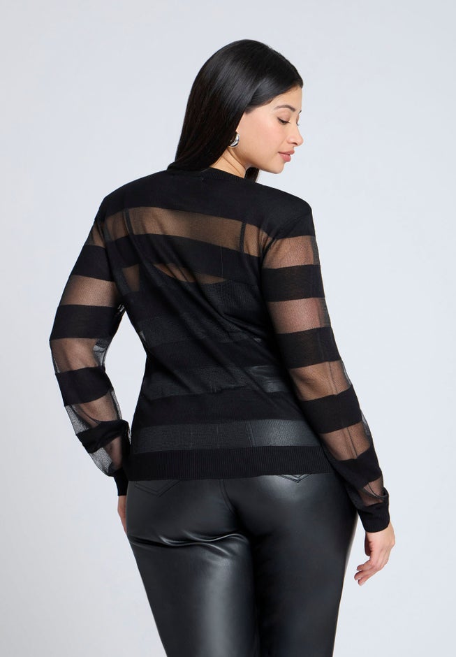 Sheer Stripe Sweater With Shoulder Pad image number 1